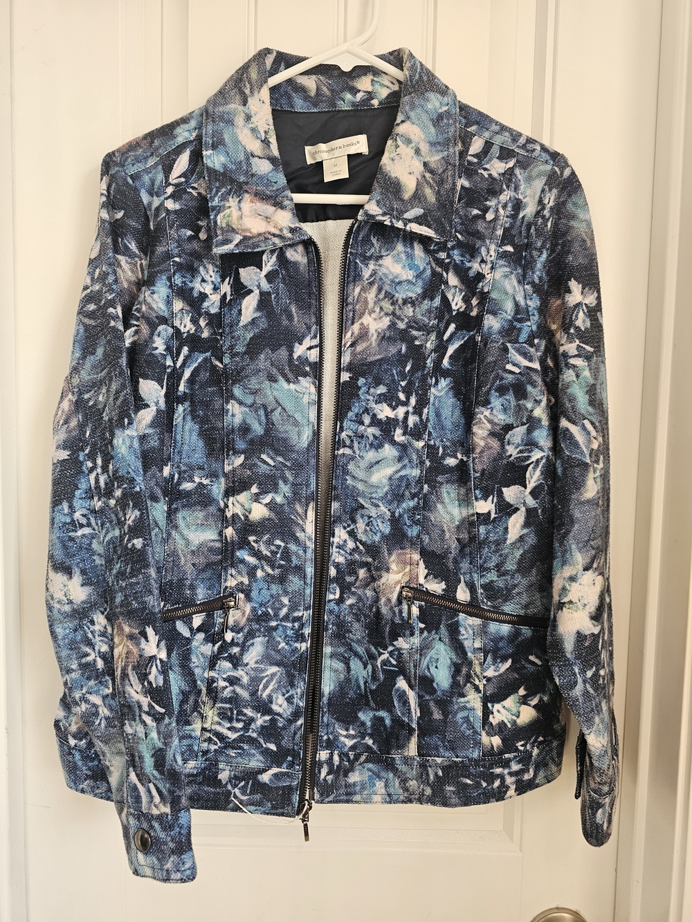 Christopher & Banks Navy Floral Knit Zip Jacket
